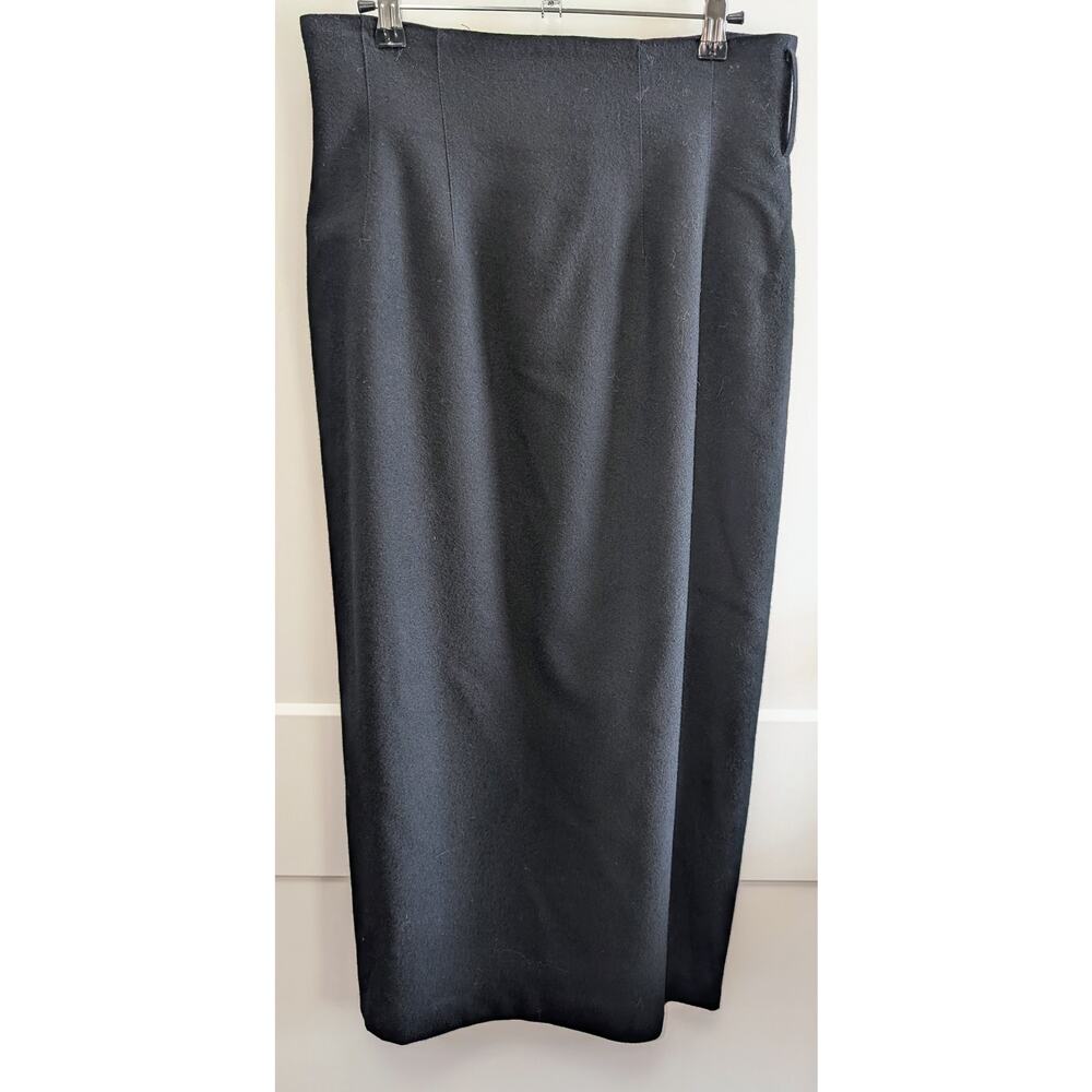 VTG Ann Taylor 100% Wool Lined Zip Back Slit Straight Maxi Skirt Black Size 12